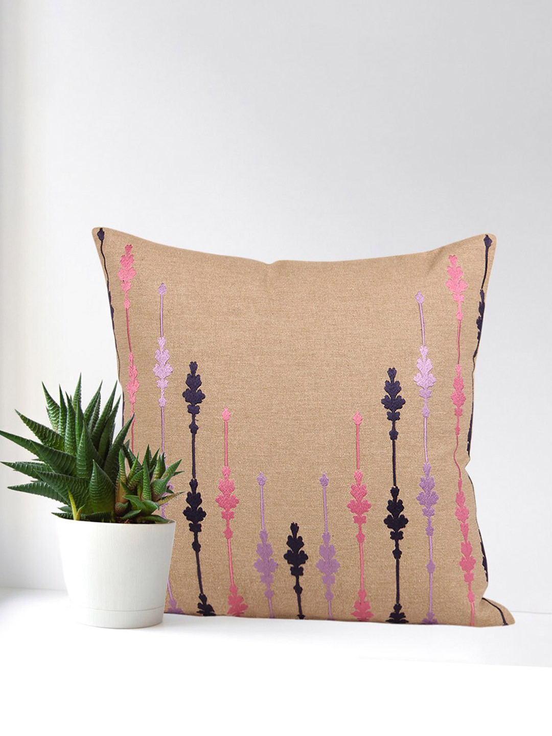 Home Embroidered Cotton Square Cushion Covers - 16 x 16 In