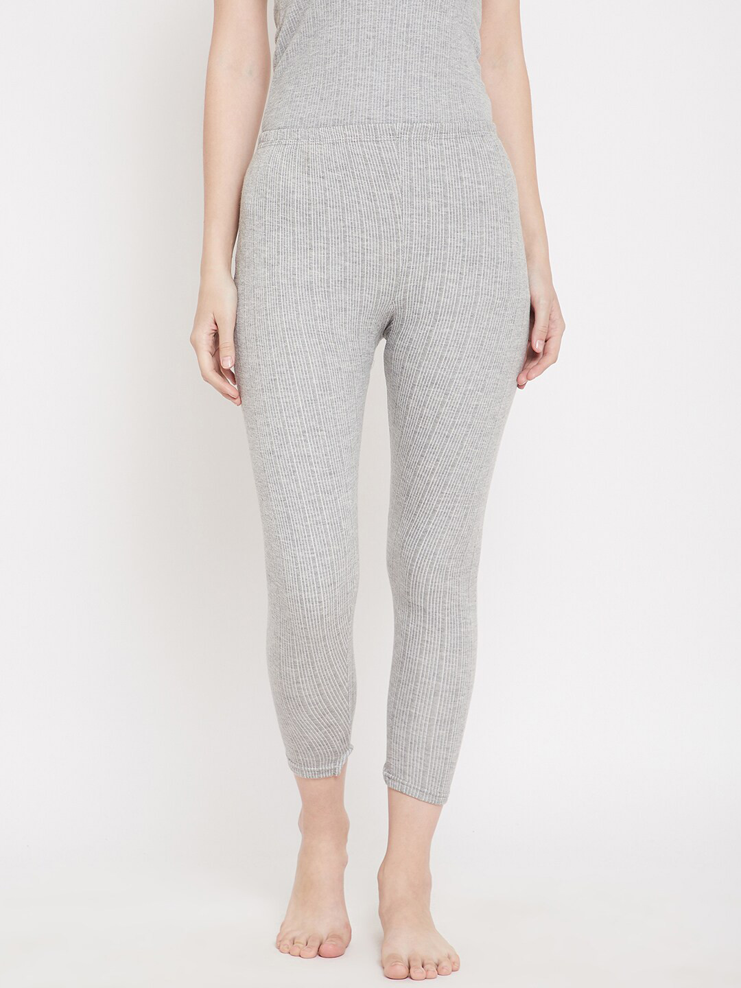 NEVA Women Grey Self-Striped Thermal Bottoms