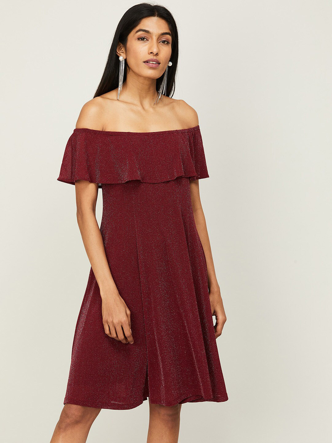 CODE by Lifestyle Women Red Off-Shoulder A-Line Dress