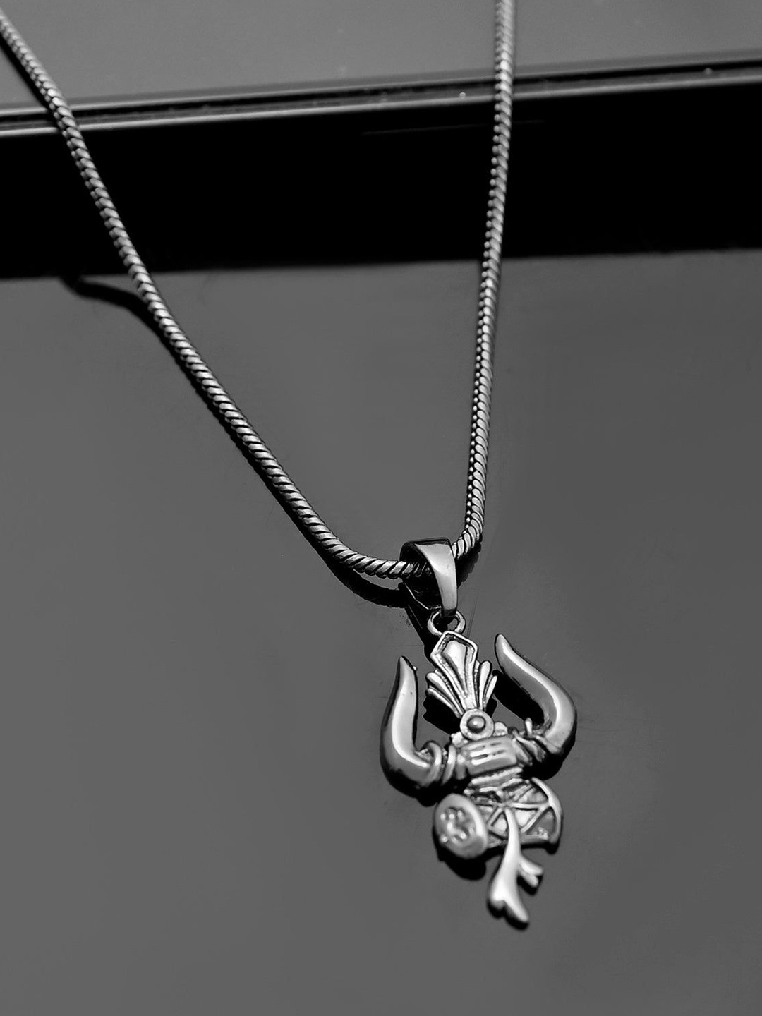 AGARWALPRODUCT Unisex Sterling Silver-Plated Eclipse Trishul Pendant With Chain