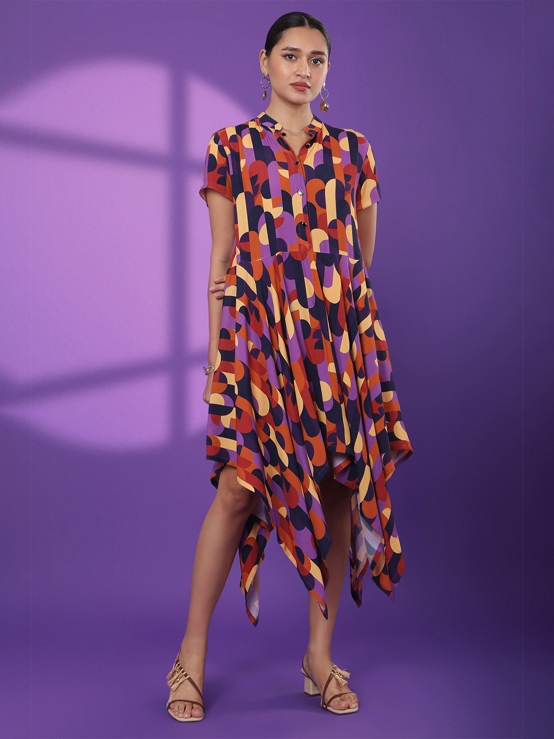 Tamiska By Narendra Kumar Women Abstract Print Asymmetric A-Line Midi Dress