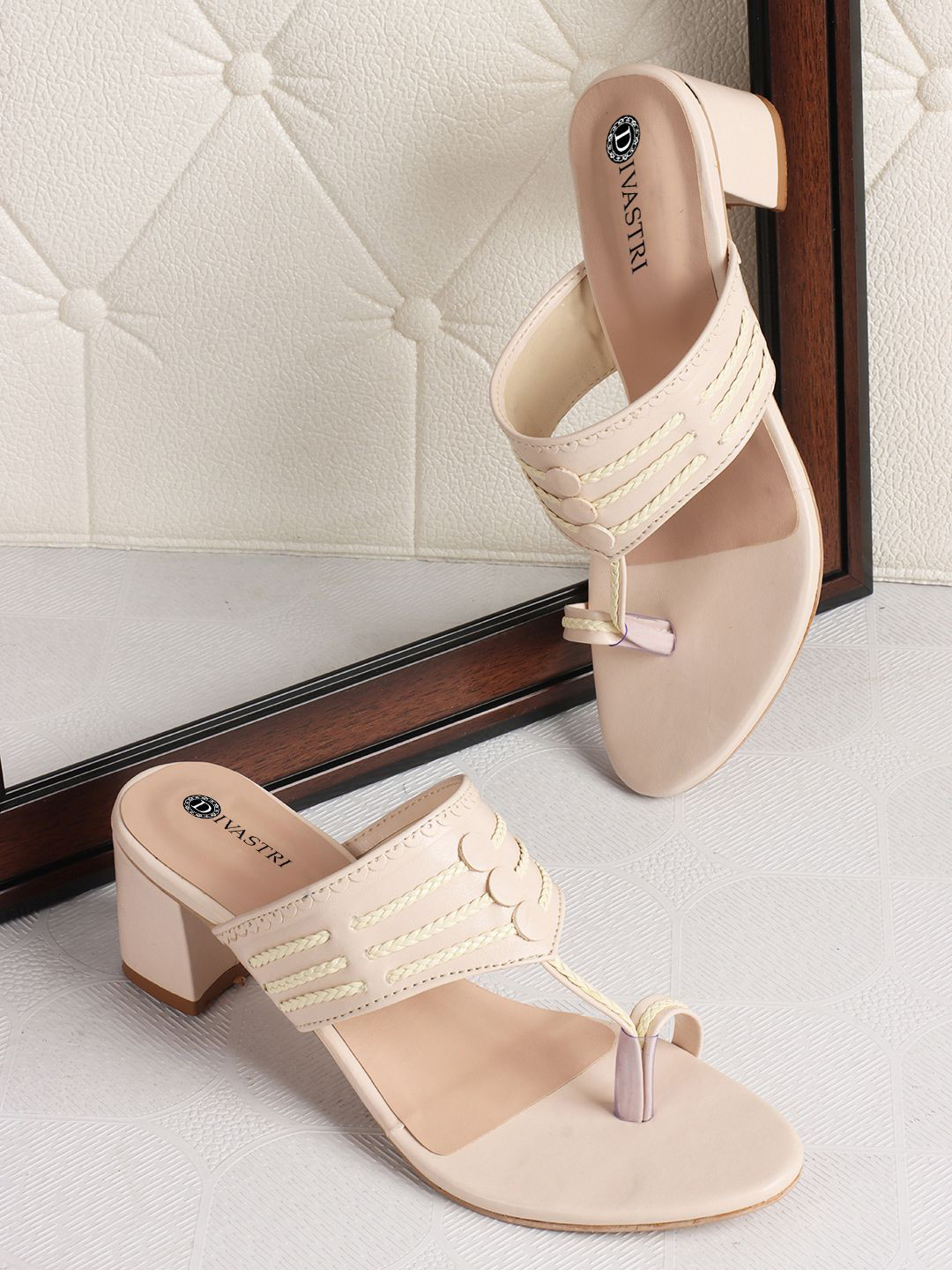 DIVASTRI Women Solid Western - Embellished Pointed Toe Open Back Synthetic Block Sandals