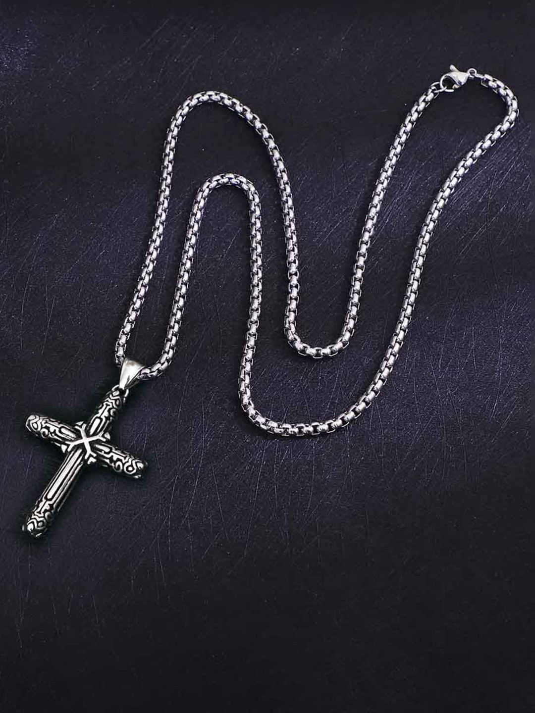 M Men Style Silver-Plated Religious Christ Contemporary Shaped Pendants With Chain