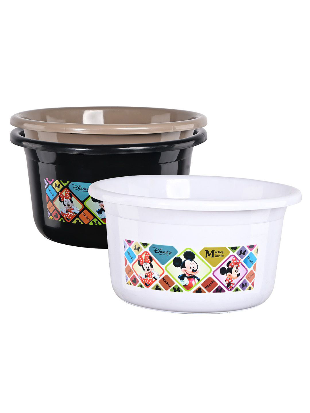 Kuber Industries White & Black 3 Pieces Disney Check Printed Light Weight Bath Tubs