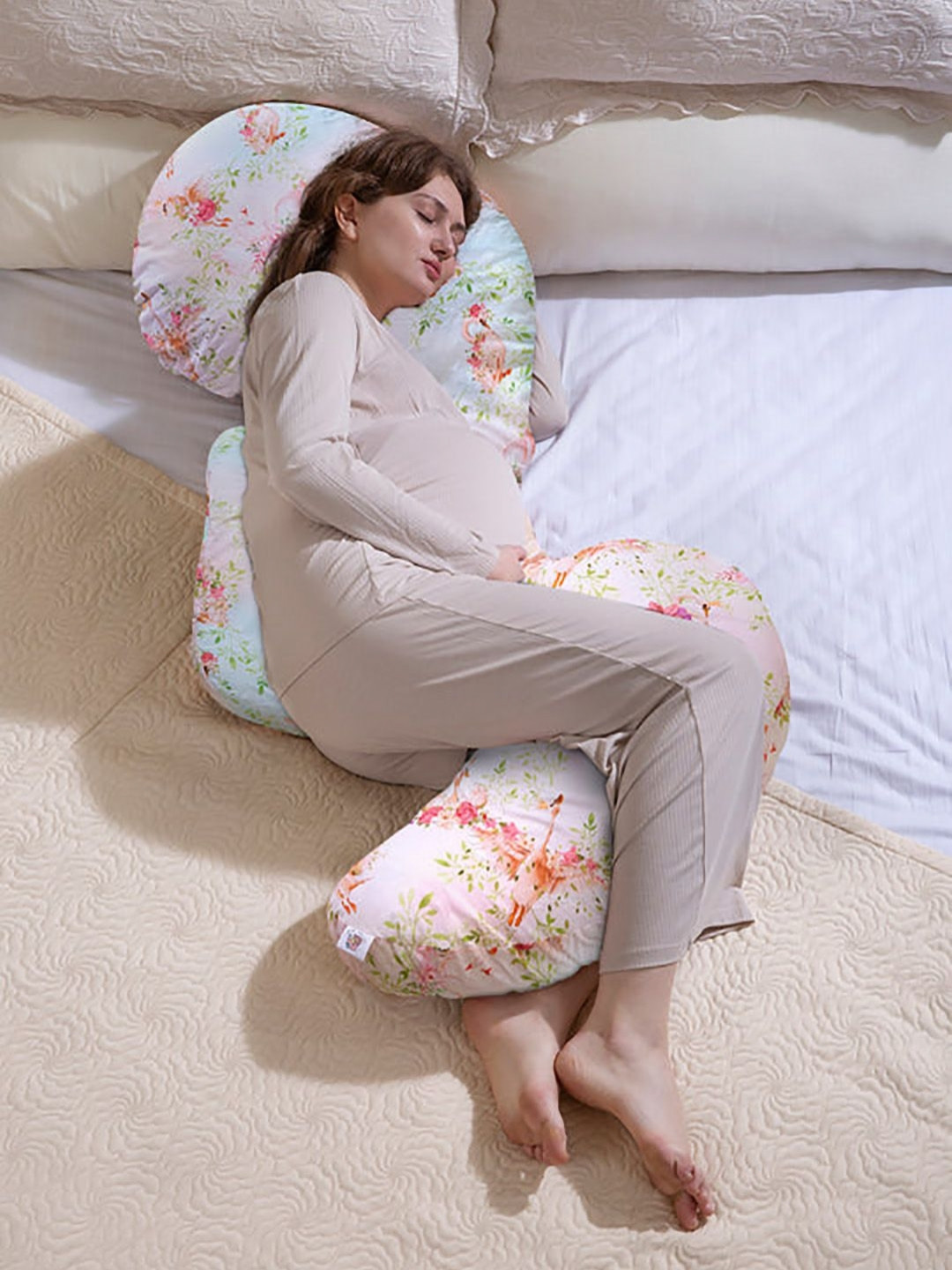 THE BABY TRUNK Pink Graphic Cotton Breathable Firm Fibre Maternity Pillow-173 x 61 x 16 cm
