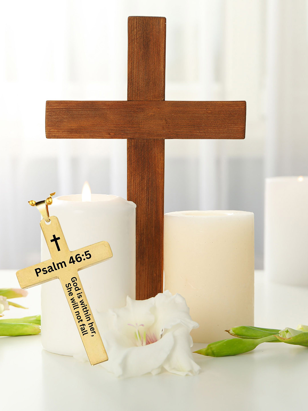 M Men Style Stainless Steel Gold-Plated Bible Verse Cross Pendants