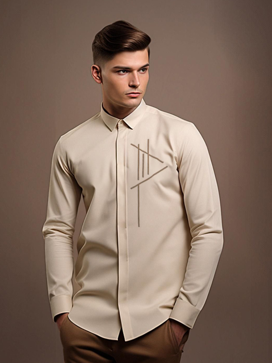 HE SPOKE Embroidered Satin Stretch Smart Casual Shirt