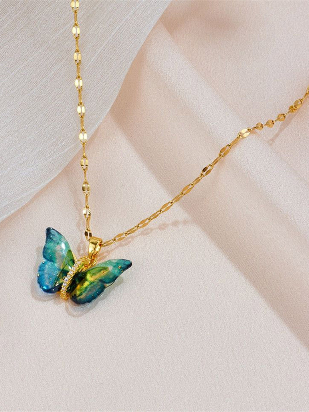 MYKI Fascinating Gold-Plated Artificial Stone Studded Stainless Steel Pendant With Chain