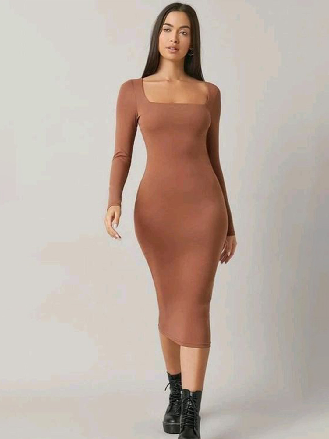 TRENDY ERA Women Scoop Neck Bodycon Midi Dress