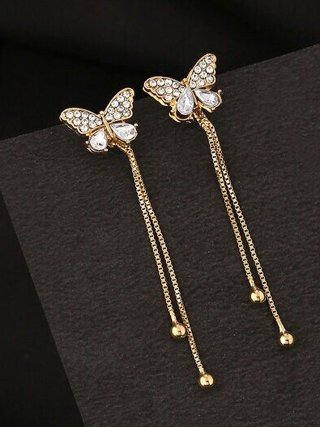 DressBerry Agate Studded Contemporary Shaped Jacket Drop Earrings