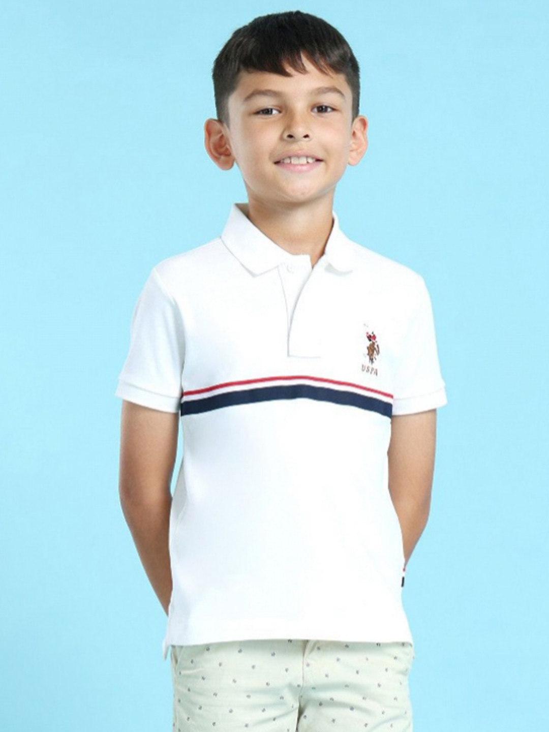 U.S. Polo Assn. Kids Boys Striped Polo Collar Pockets T-shirt