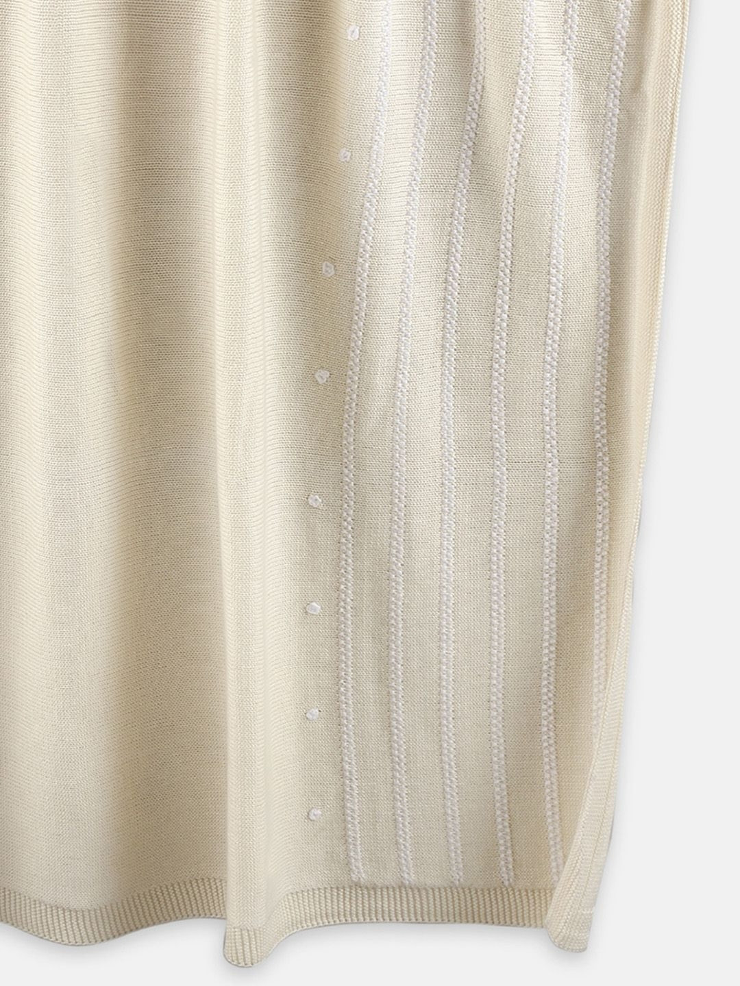 THE BABY TRUNK Cream-Coloured & White Striped Cotton Mild Winter Single Bed Blanket