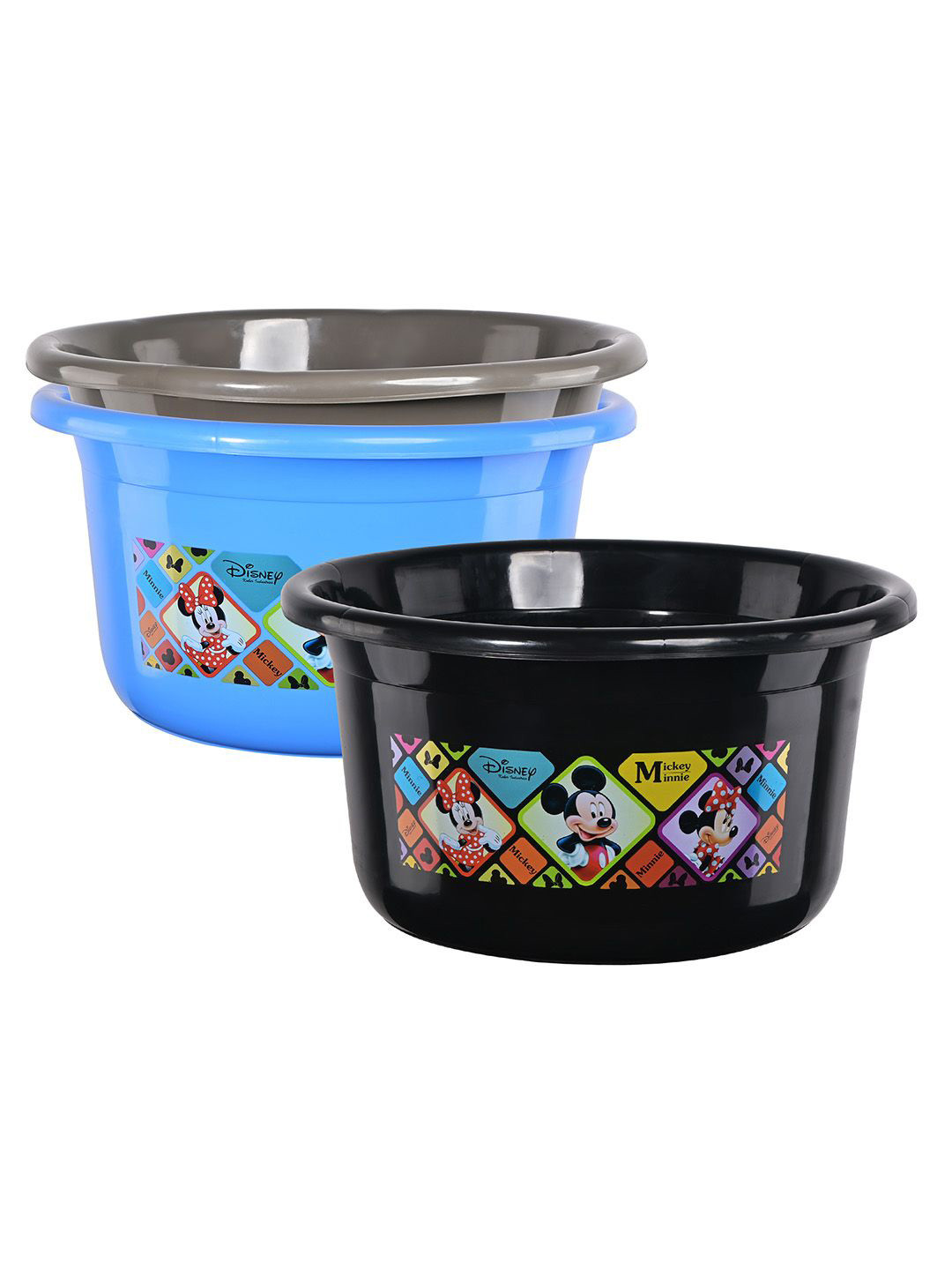 Kuber Industries Black & Blue 3 Pieces Disney Check Printed Light Weight Bath Tubs