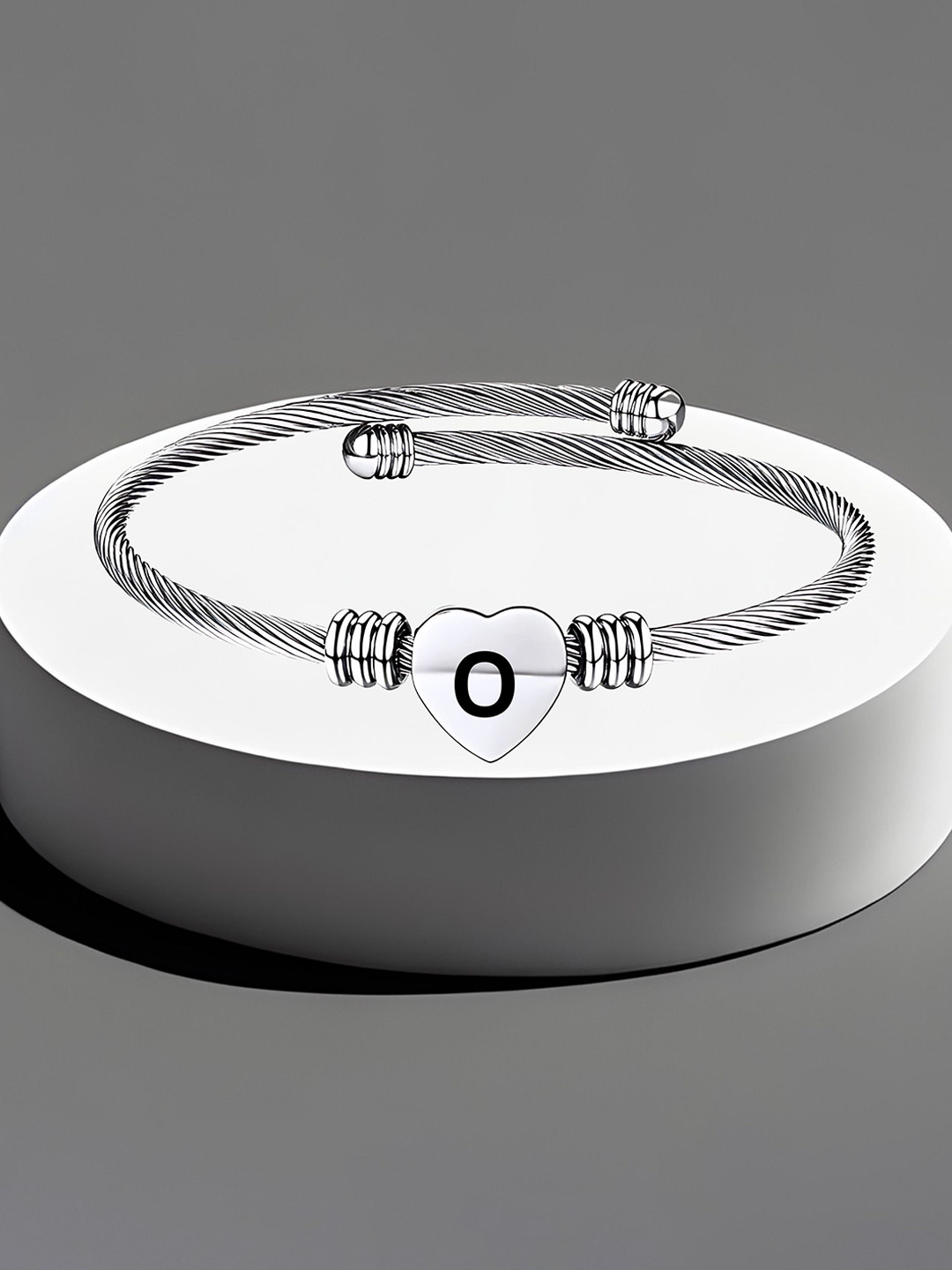 M Men Style Men Stainless Steel Silver-Plated Heart O Kada Bracelet