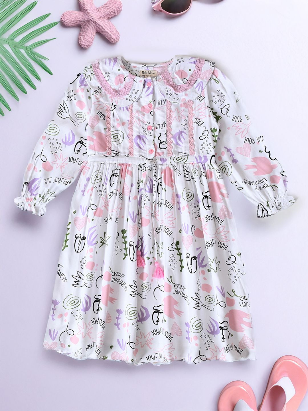 Bella Moda Conversational Print Bell Sleeve Fit & Flare Dress