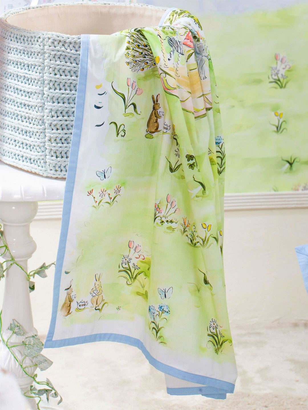 THE BABY TRUNK Green & Blue Carnival Printed Egyptian Cotton Summer Single Bed Dohar