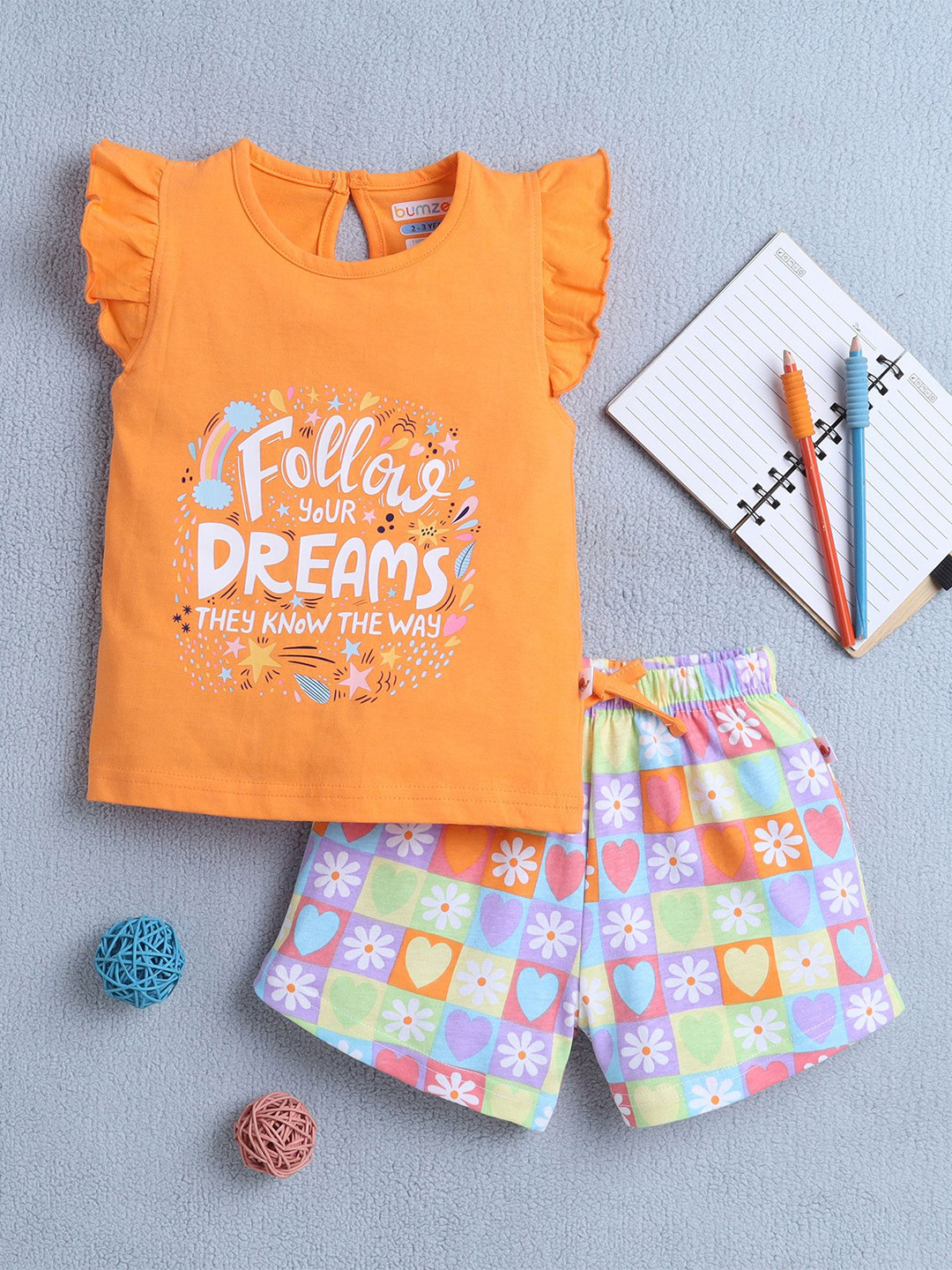 BUMZEE Girls Typographic Printed Sleeveless T-shirt with Shorts