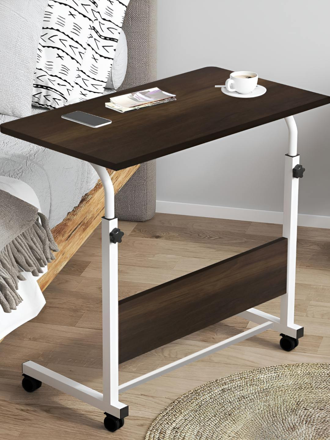 Torche Brown Height Adjustable Movable Multipurpose Study Table With Wheels