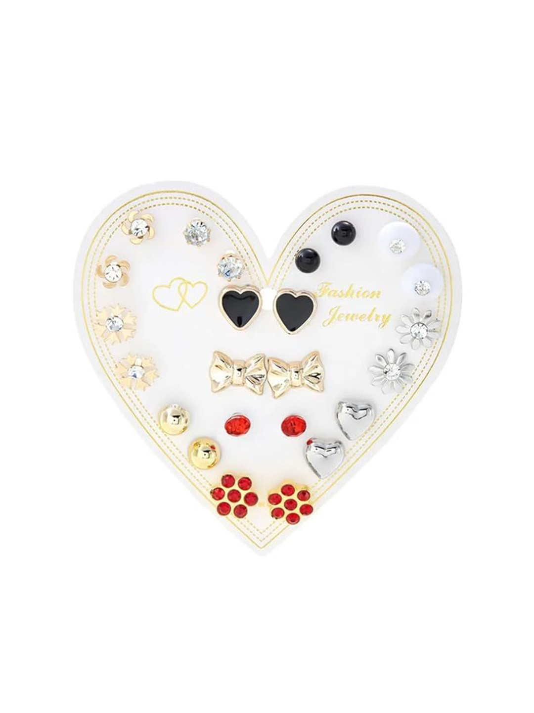flavouredlove Set Of 12 Stainless Steel Artificial Stones Studded Floral Shaped Studs