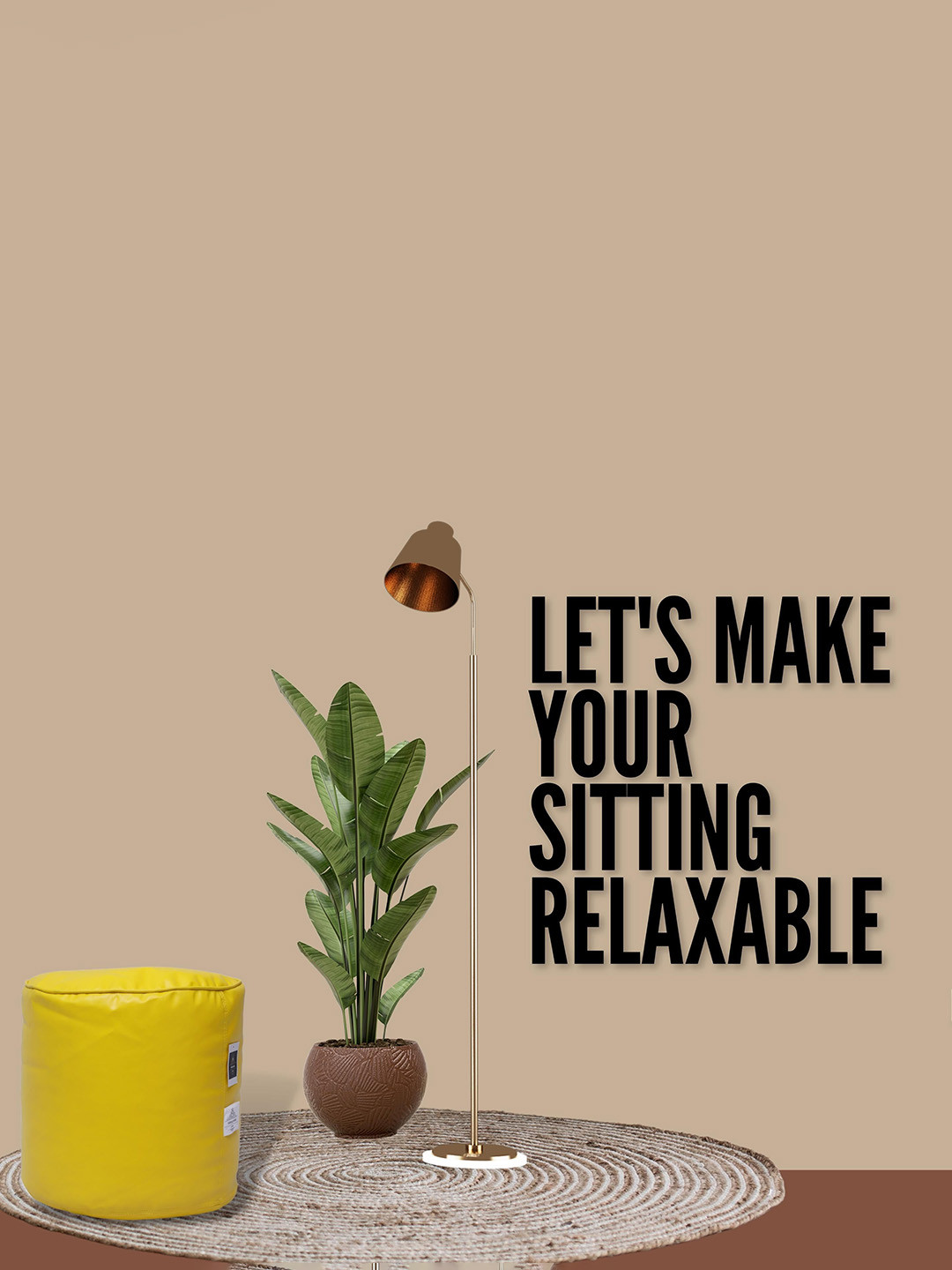 THREADVIBE LIVING Yellow Bean Bag Footstool