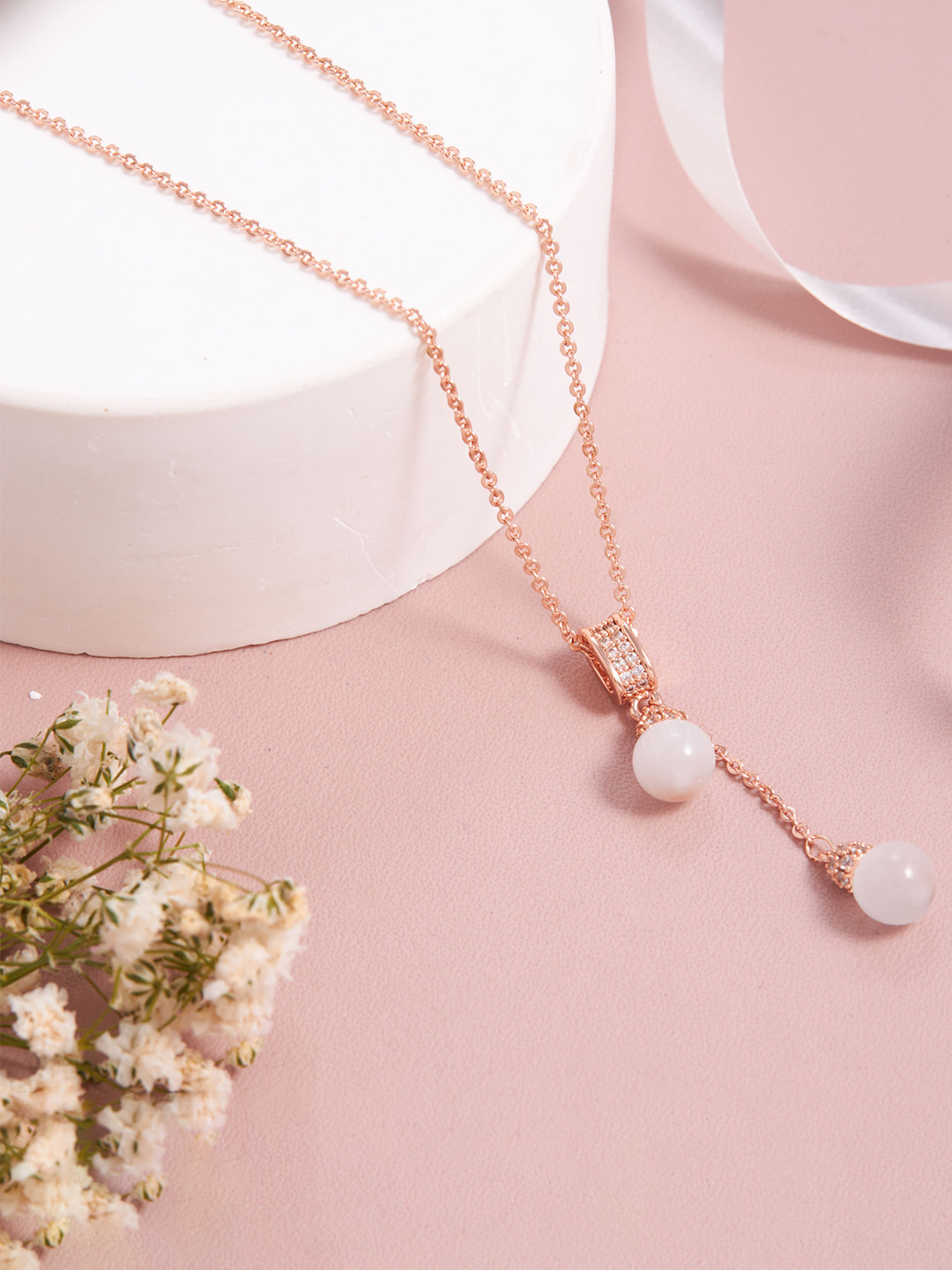 GC Jewelery Rose Gold-Plated Stainless Steel Artificial Stones Studded & Beaded Chain