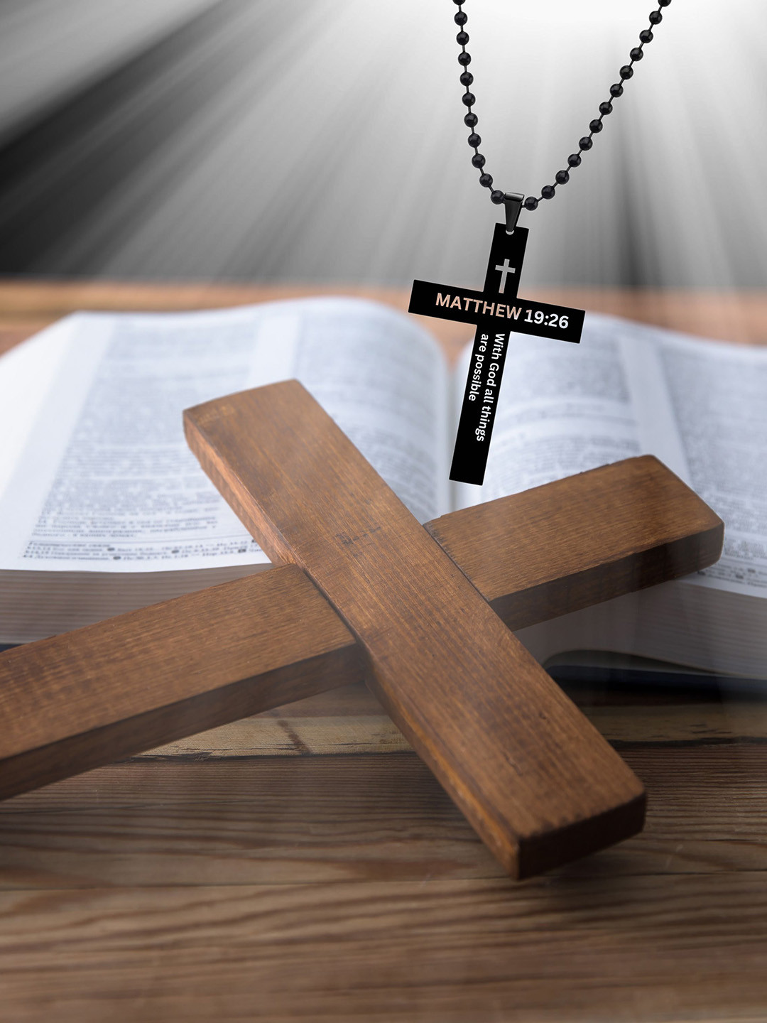 M Men Style Stainless Steel Bible Verse Cross Pendant