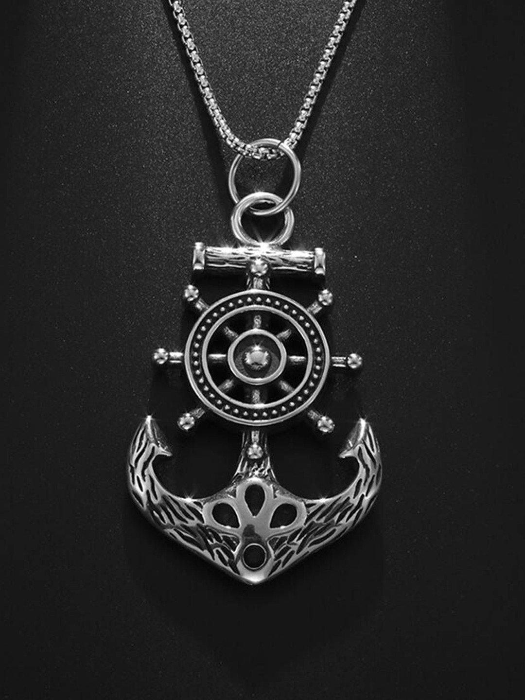 M Men Style Men Silver-Plated Contemporary Shaped Ship Captain Wheel Rudder Pendants