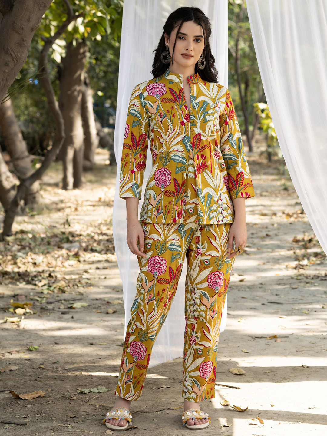 MABISH by Sonal Jain Printed Pure Cotton Box Pleat Top & Trouser Co-Ord Set