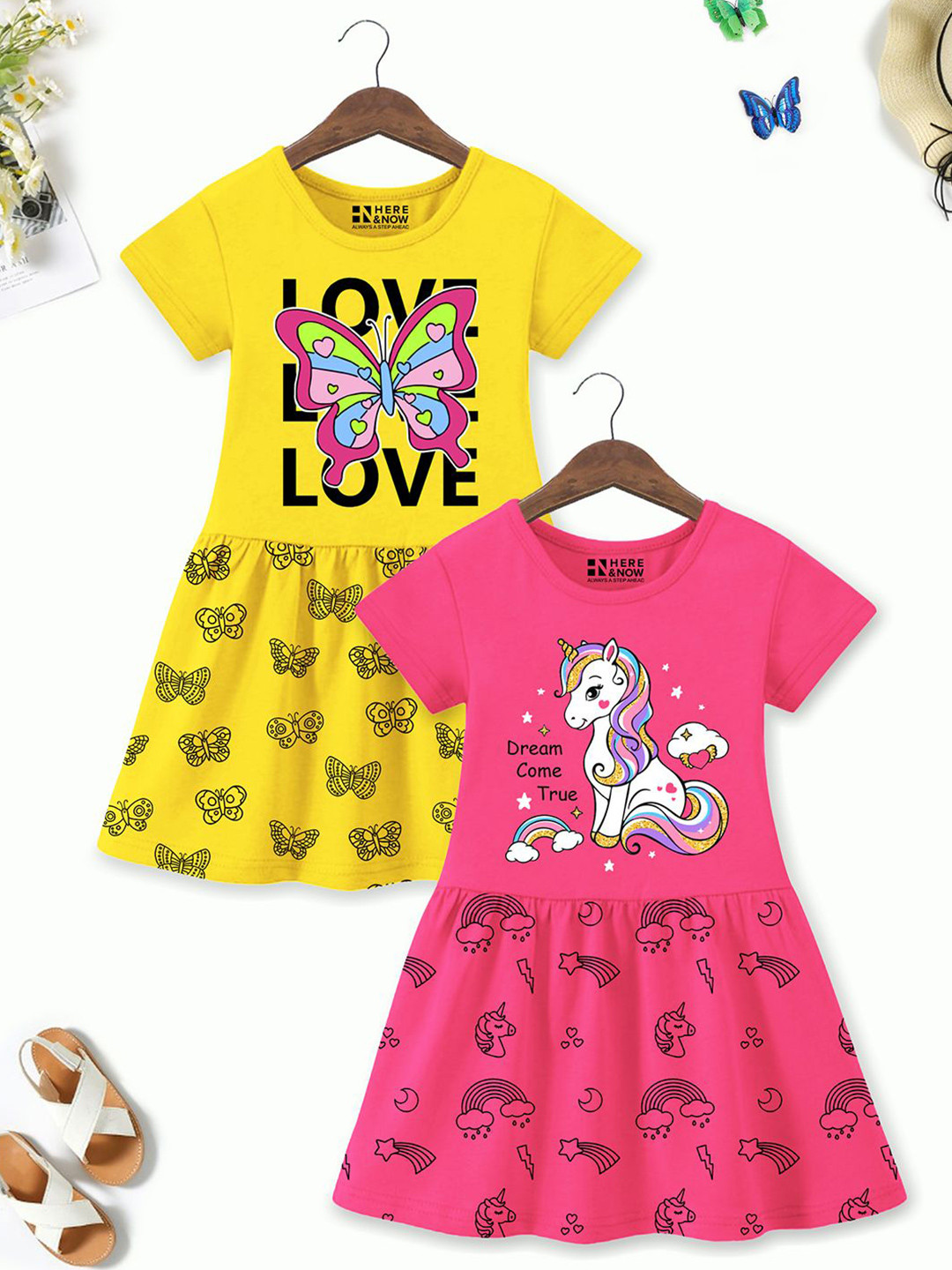 HERE&NOW Girls Pack of 2 Cotton A-Line Dress