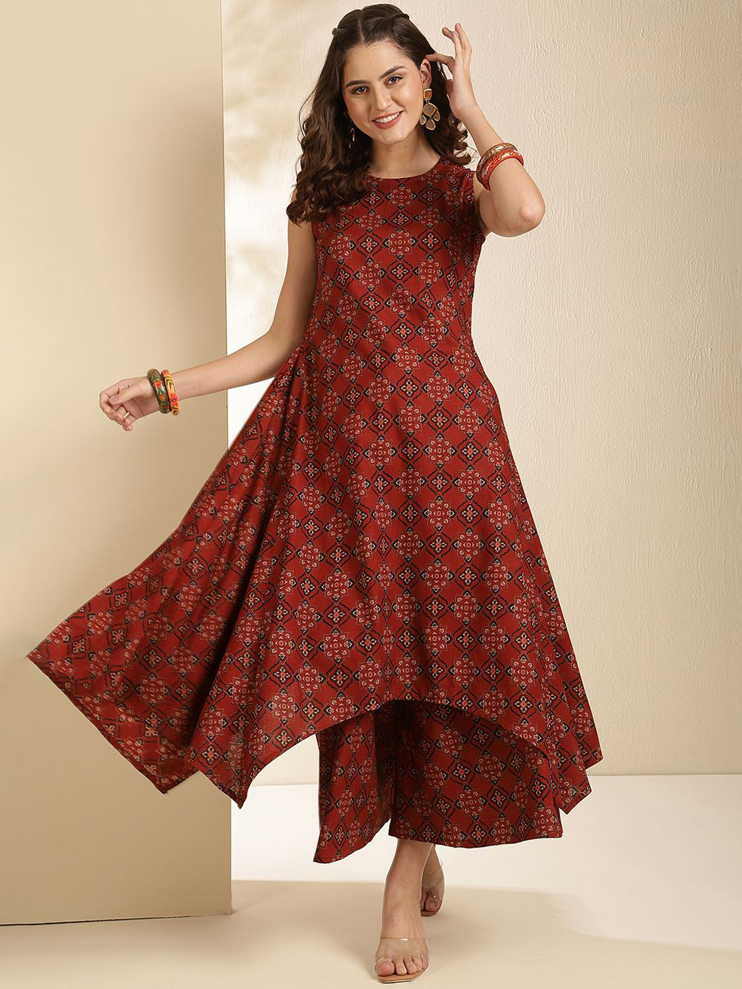 GULMOHAR JAIPUR Floral Printed Sleevesless A-line Kurta With Palazzos