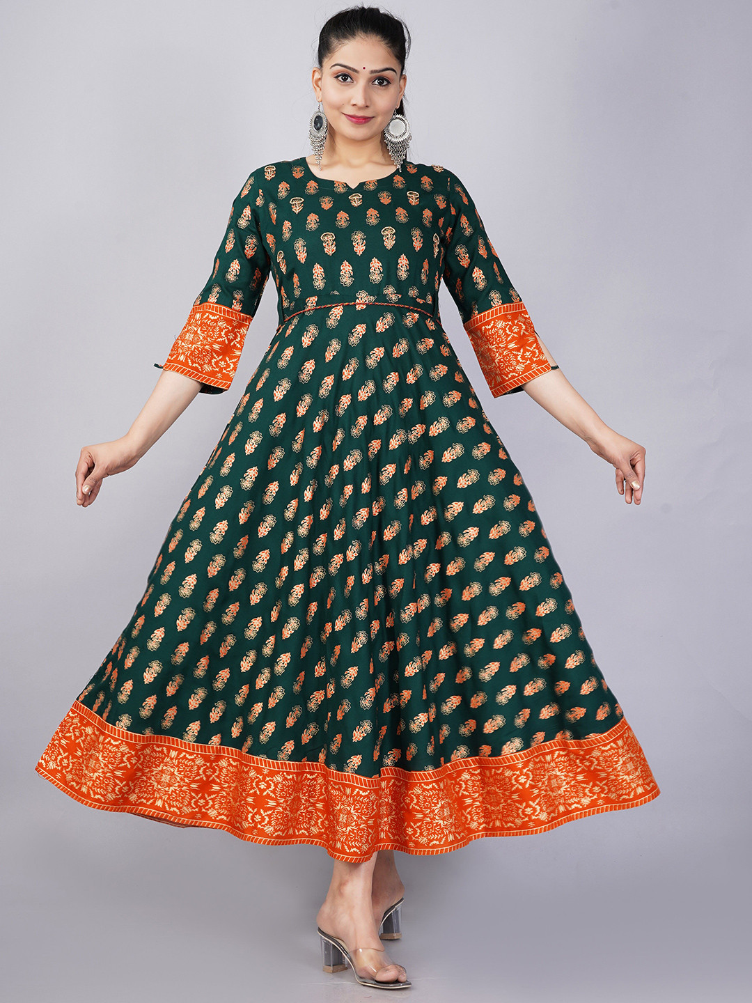 Moda Rapido Floral Printed Notch Neck Fit And Flare Maxi Ethnic Dress