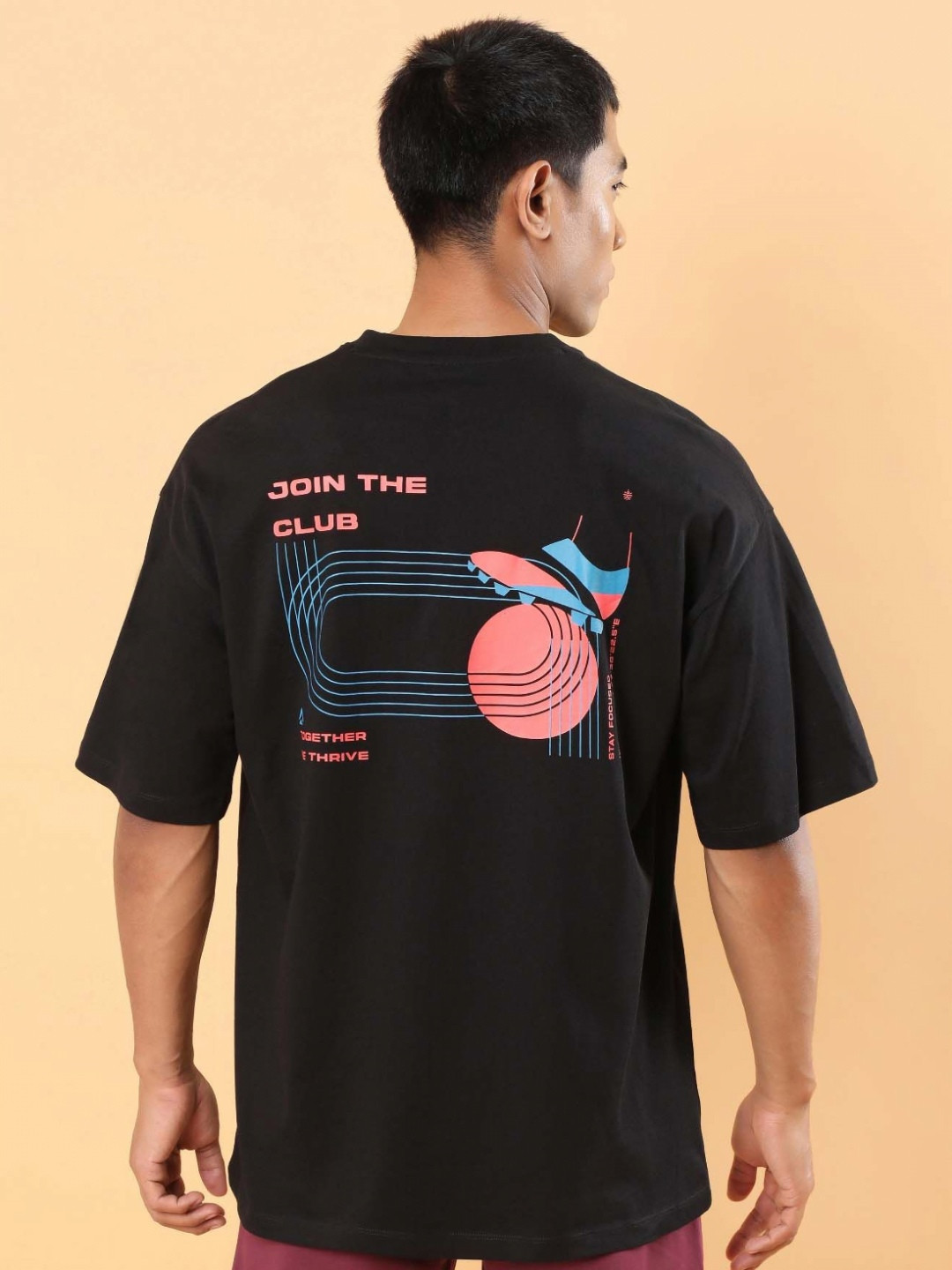 CULT Men Black Join the Club Oversized fit T-shirt