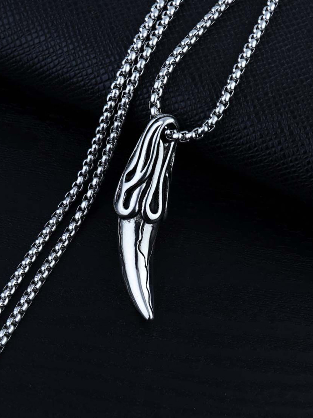 M Men Style Silver-Plated Biker Horn Pendants & Chain