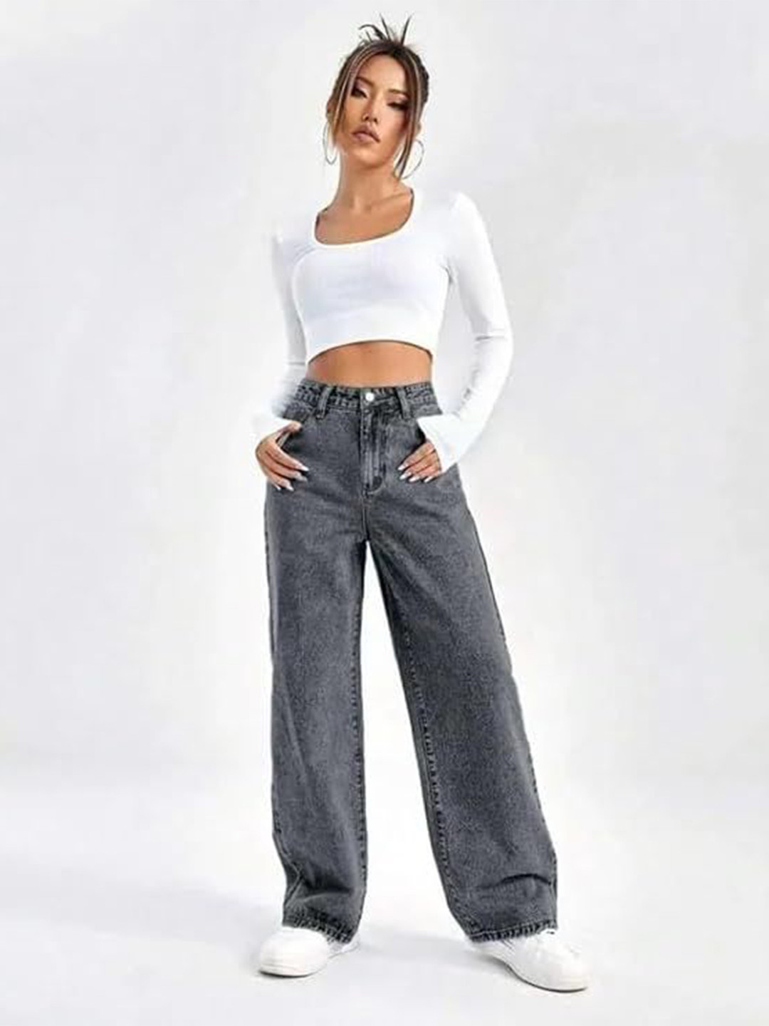 DealZone Women Hottie Baggy High-Rise Light Fade Jeans