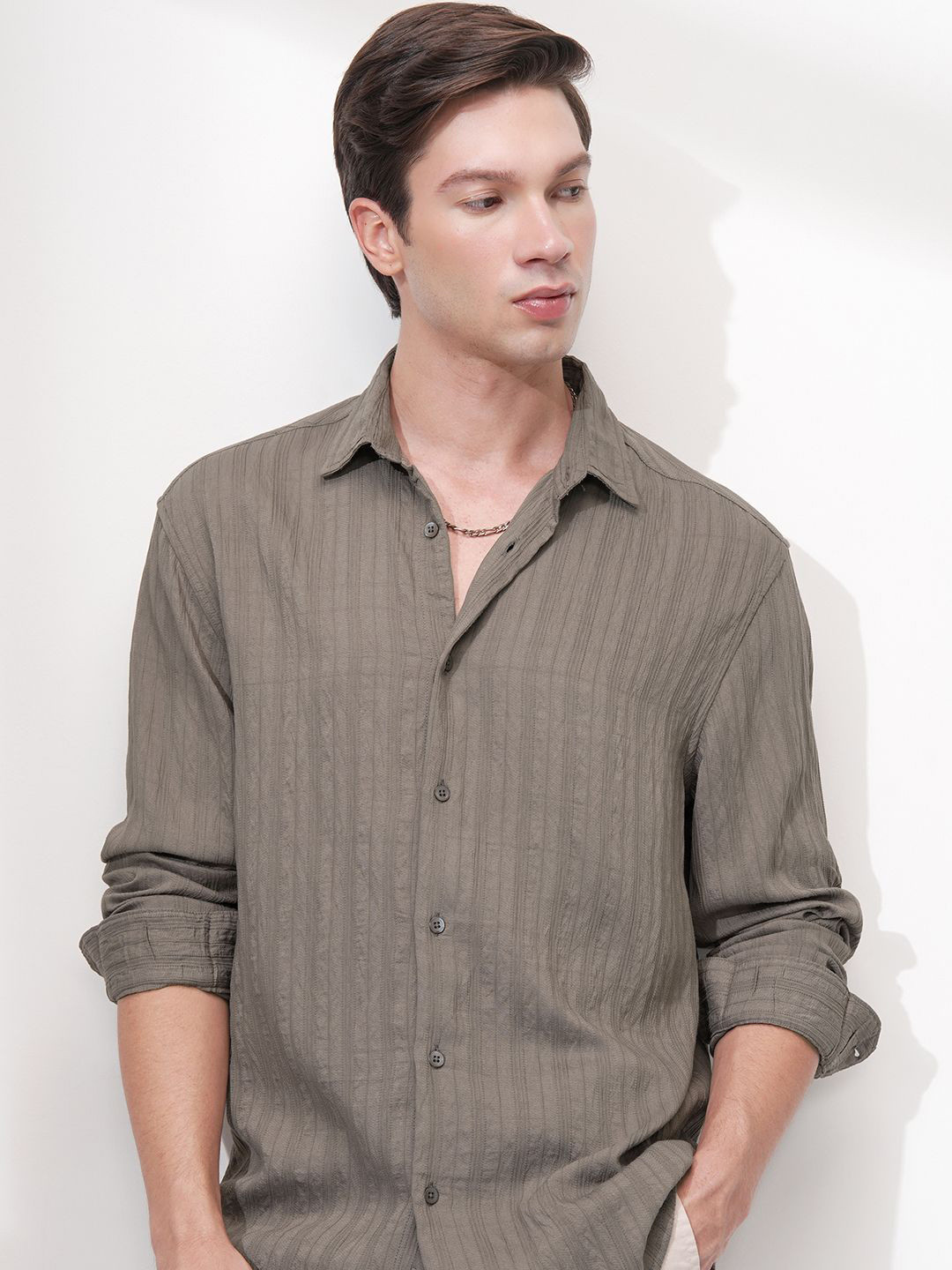 HIGHLANDER Men Comfort Relaxed Fit Textured Casual Shirt