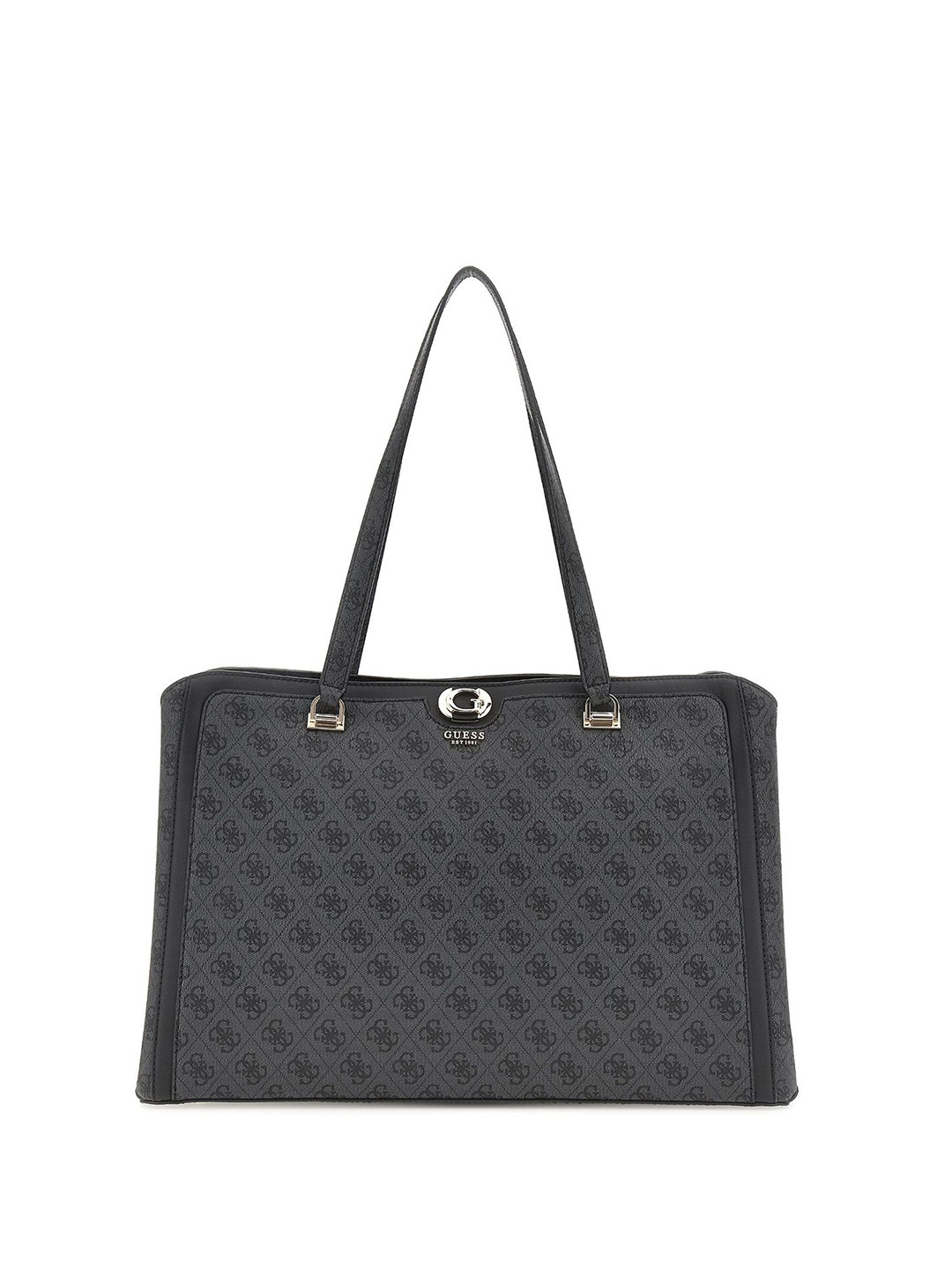 GUESS Monogram Geometric Printed Medium Structured Tote Bag