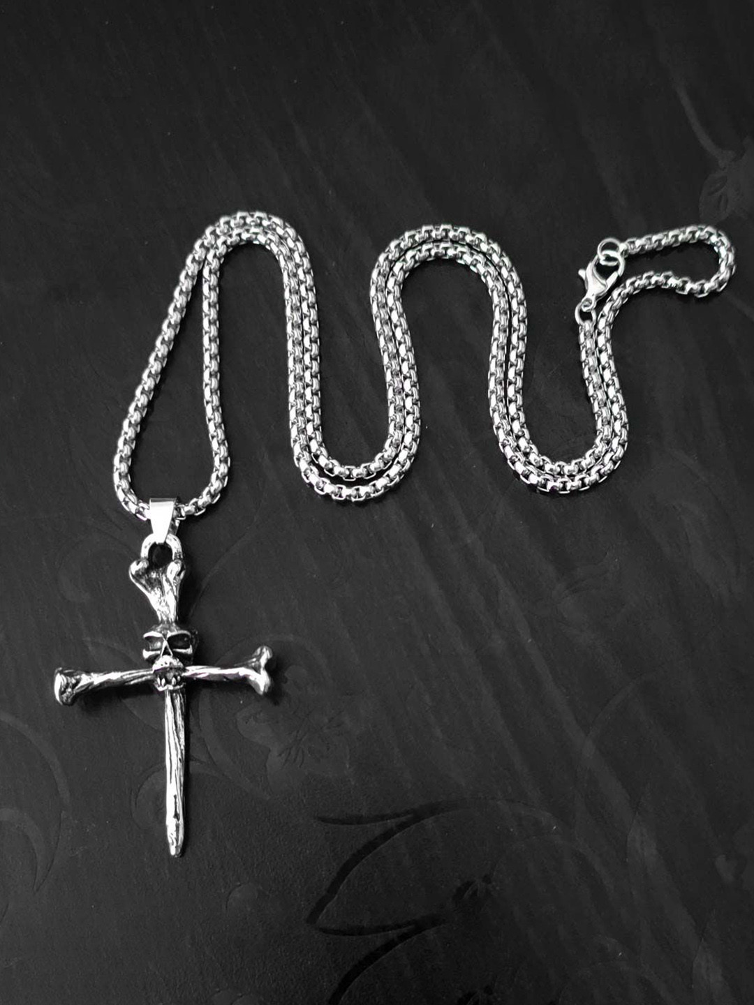 M Men Style Silver-Plated Skull Cross Nail P Shaped Pendants