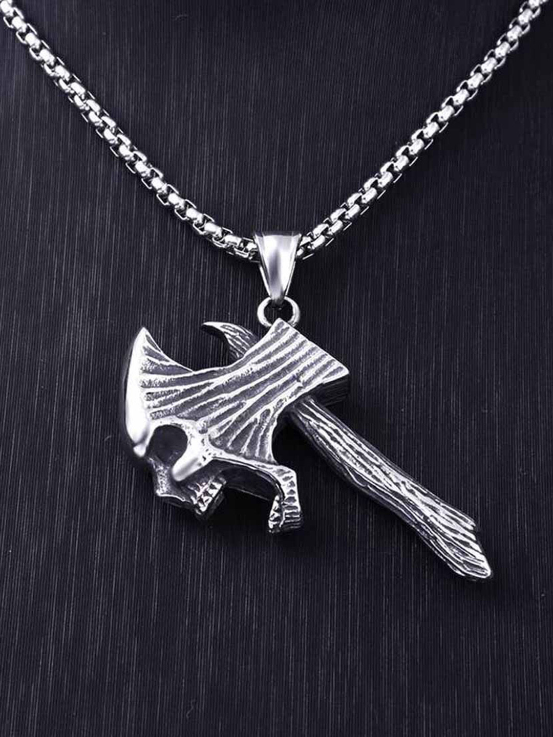 M Men Style Silver-Plated Biker Dark Punk Style Skull Battleax Contemporary Pendant