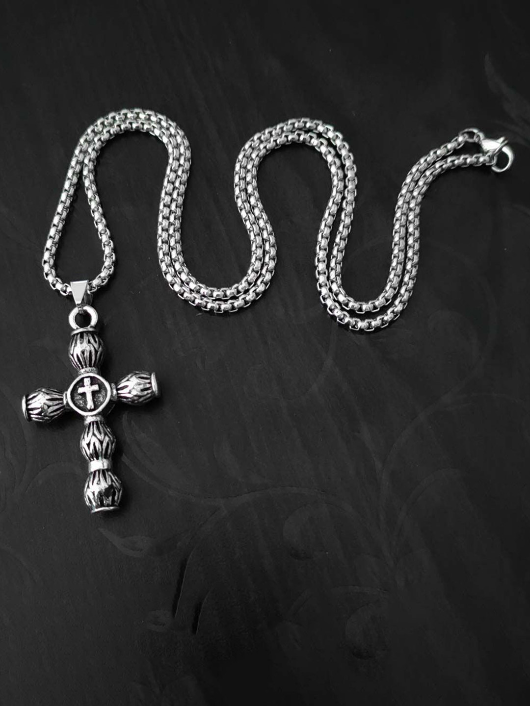 M Men Style Men Silver-Plated Contemporary Bible Prayer Religious Pendant With Chain