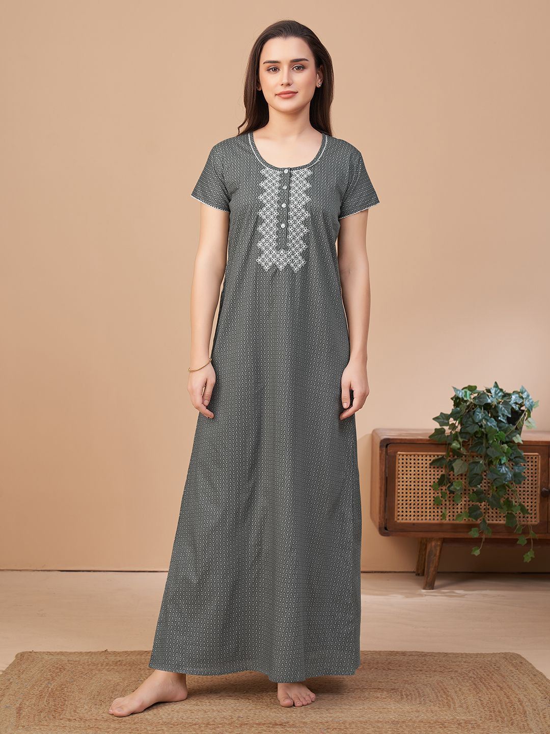 Sand Dune Women Polka Dots Printed Maxi Nightdress