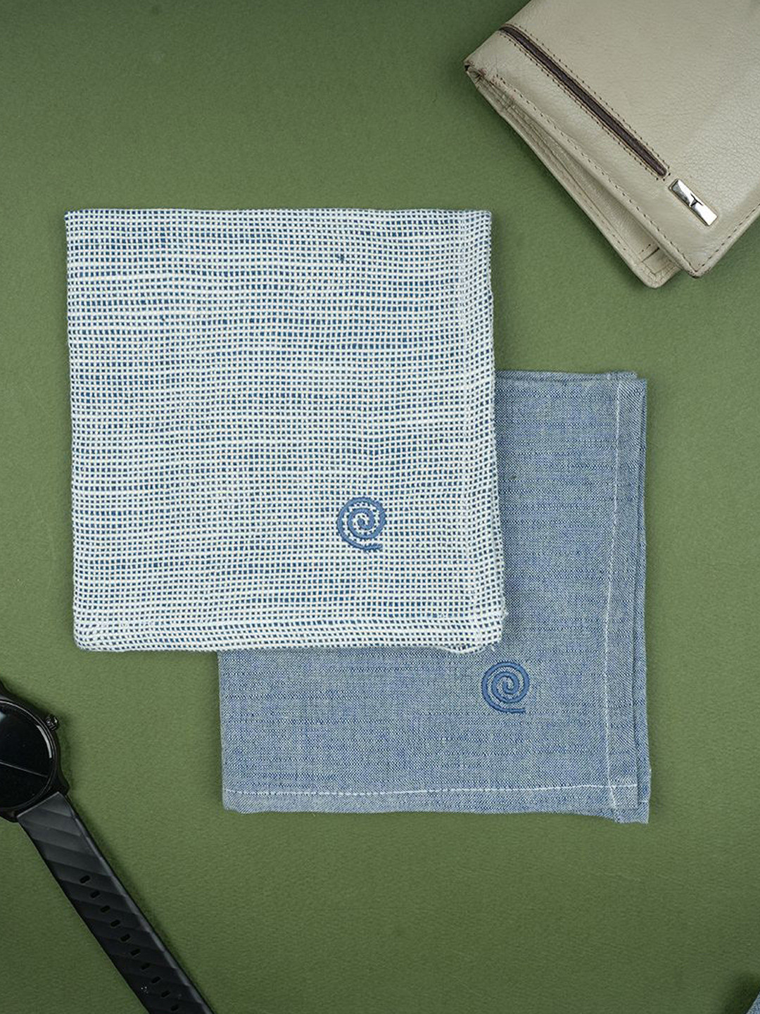 Doctor Towels Denim Blue Checked 380GSM Set of 2 Anti-Bacterial Bamboo Handkerchief