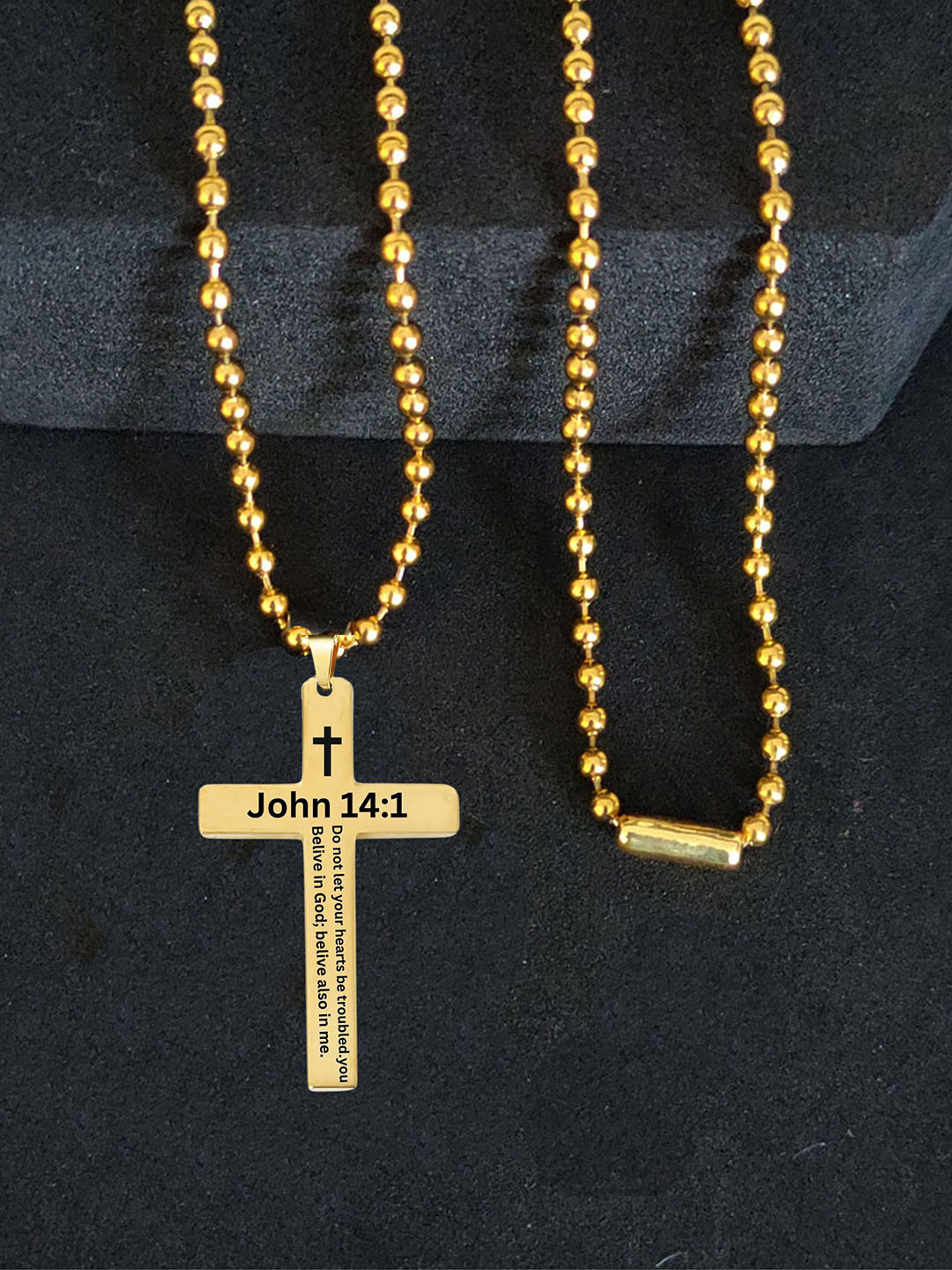 M Men Style Stainless Steel Gold-Plated Bible Verse Cross Geometric Pendants With Chain