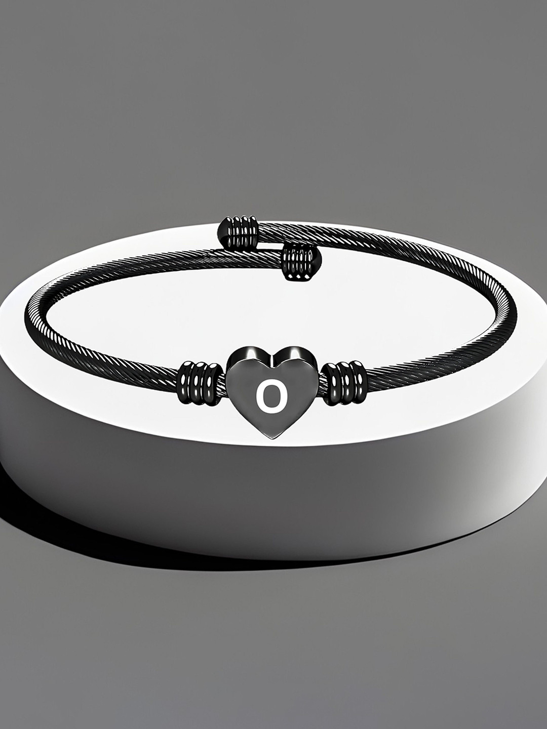M Men Style Stainless Steel Heart Initials Engraved Charm O Kada Bracelet