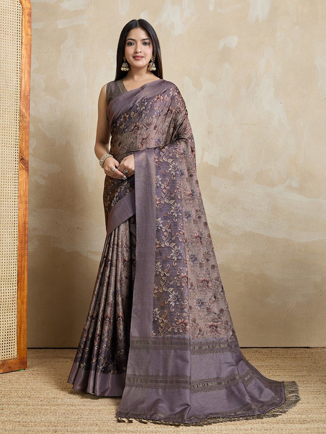 Mitera Ajrak Block Art Silk Handloom Saree with Tassels