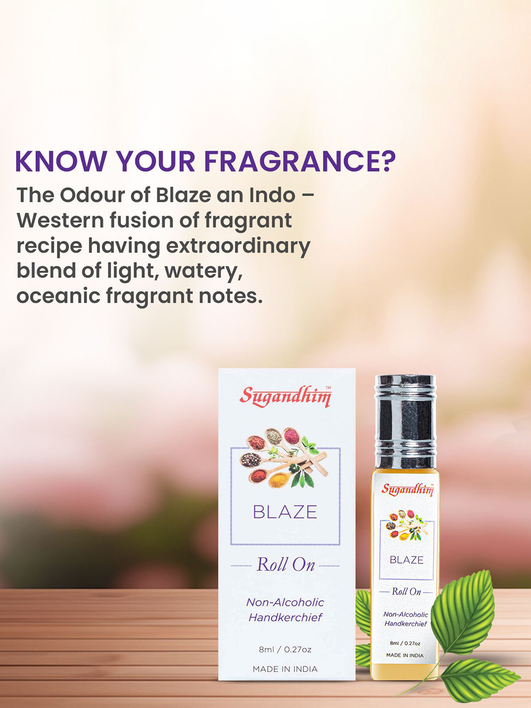 Sugandhim Blaze Roll-On Non-Alcoholic Perfume - Easy Use for Handkerchiefs-8ml