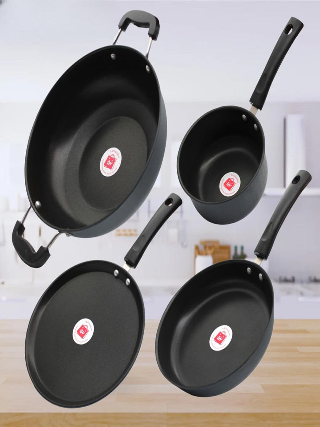 LAZYwindow Black 3 Pieces Stainless Steel Dishwasher And Microwave Safe Cookware Set