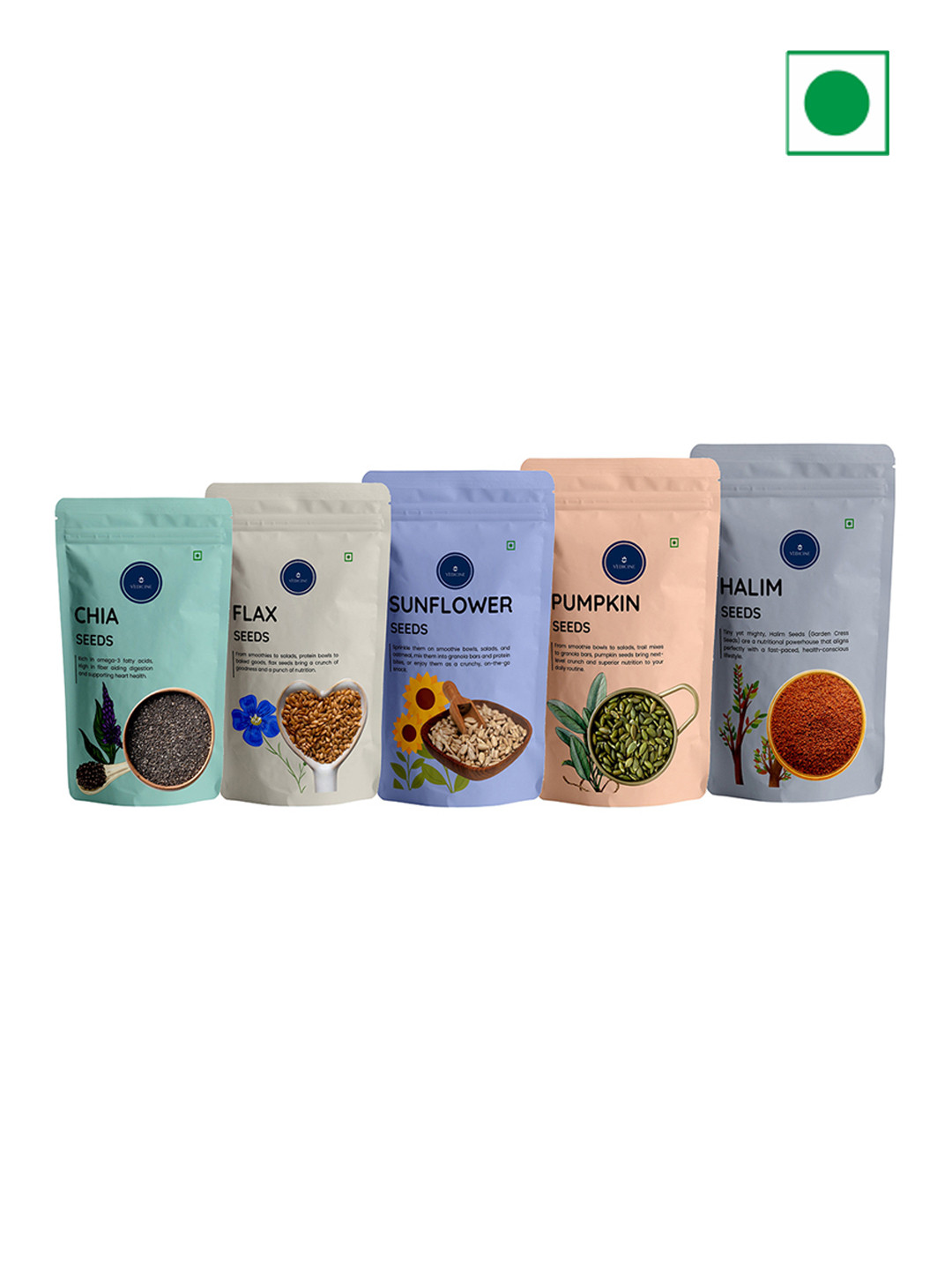 VEDICINE Set Of 2 Chia Flax Sunflower Pumpkin Halim Seeds 150gm Each