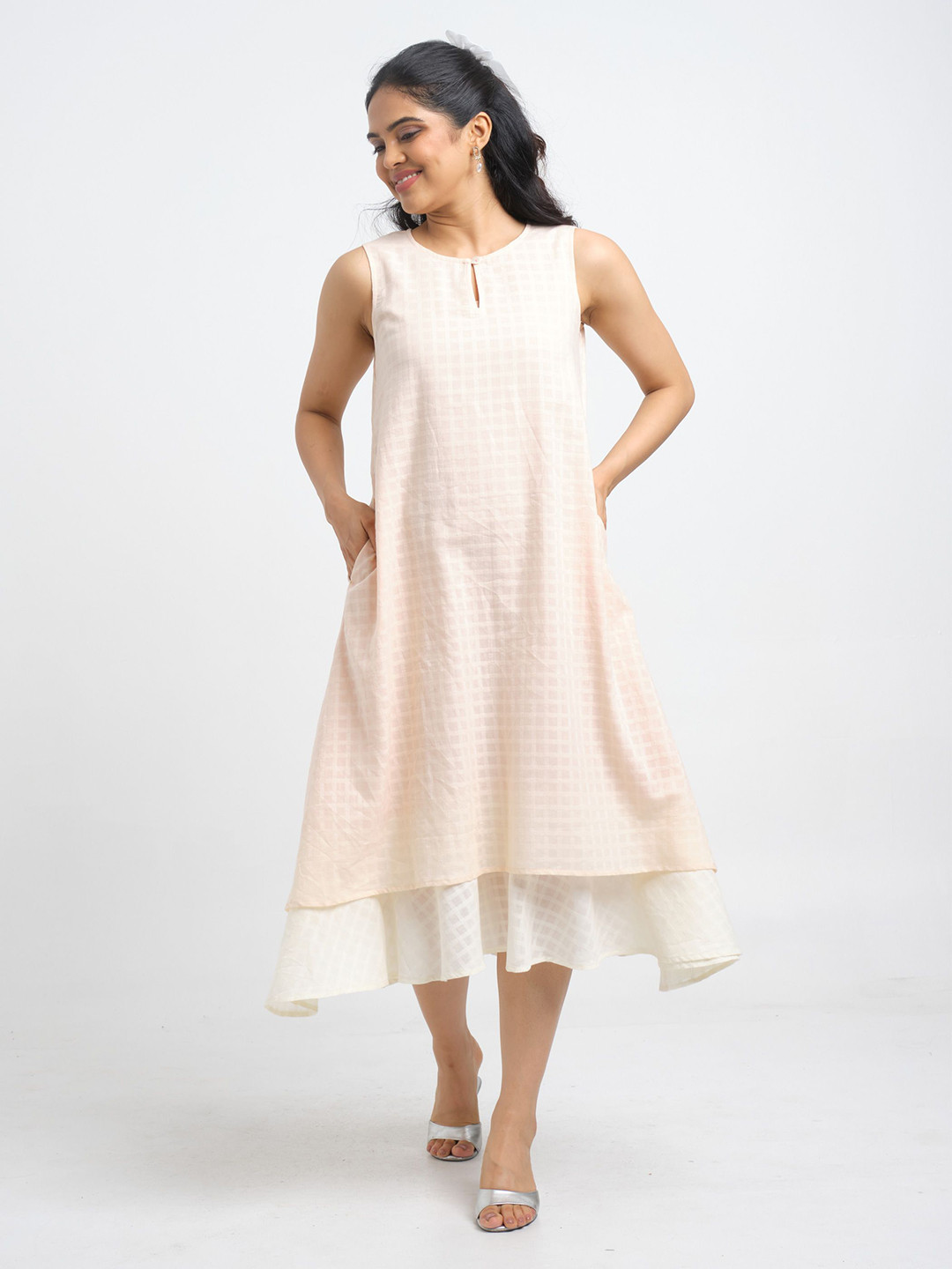 CYAN Women Pack Of 2 Checked Keyhole Neck Midi Fit & Flare Dress