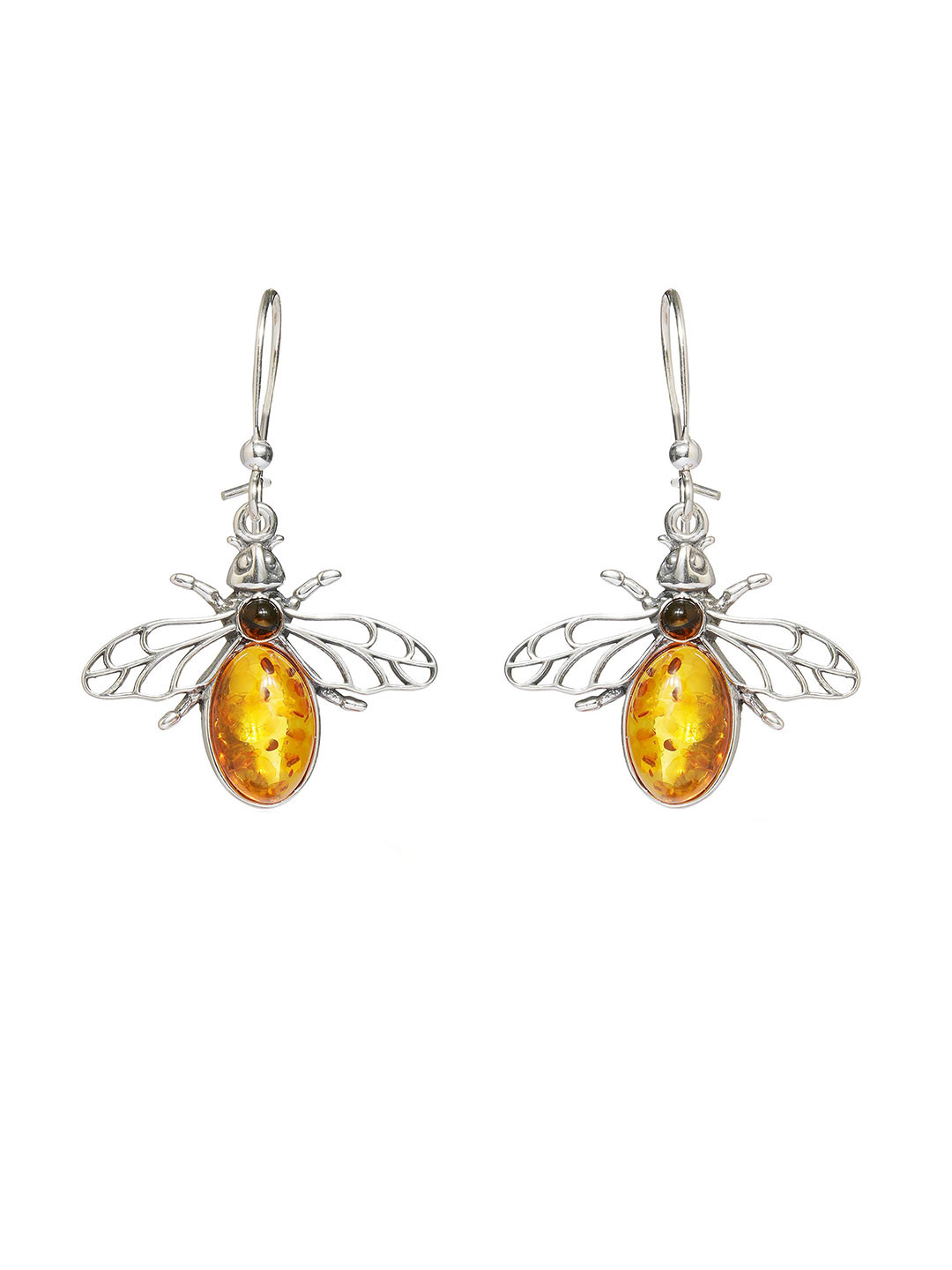 Asteri Shine On Sterling Silver Cognac European Baltic Amber Bees Earrings