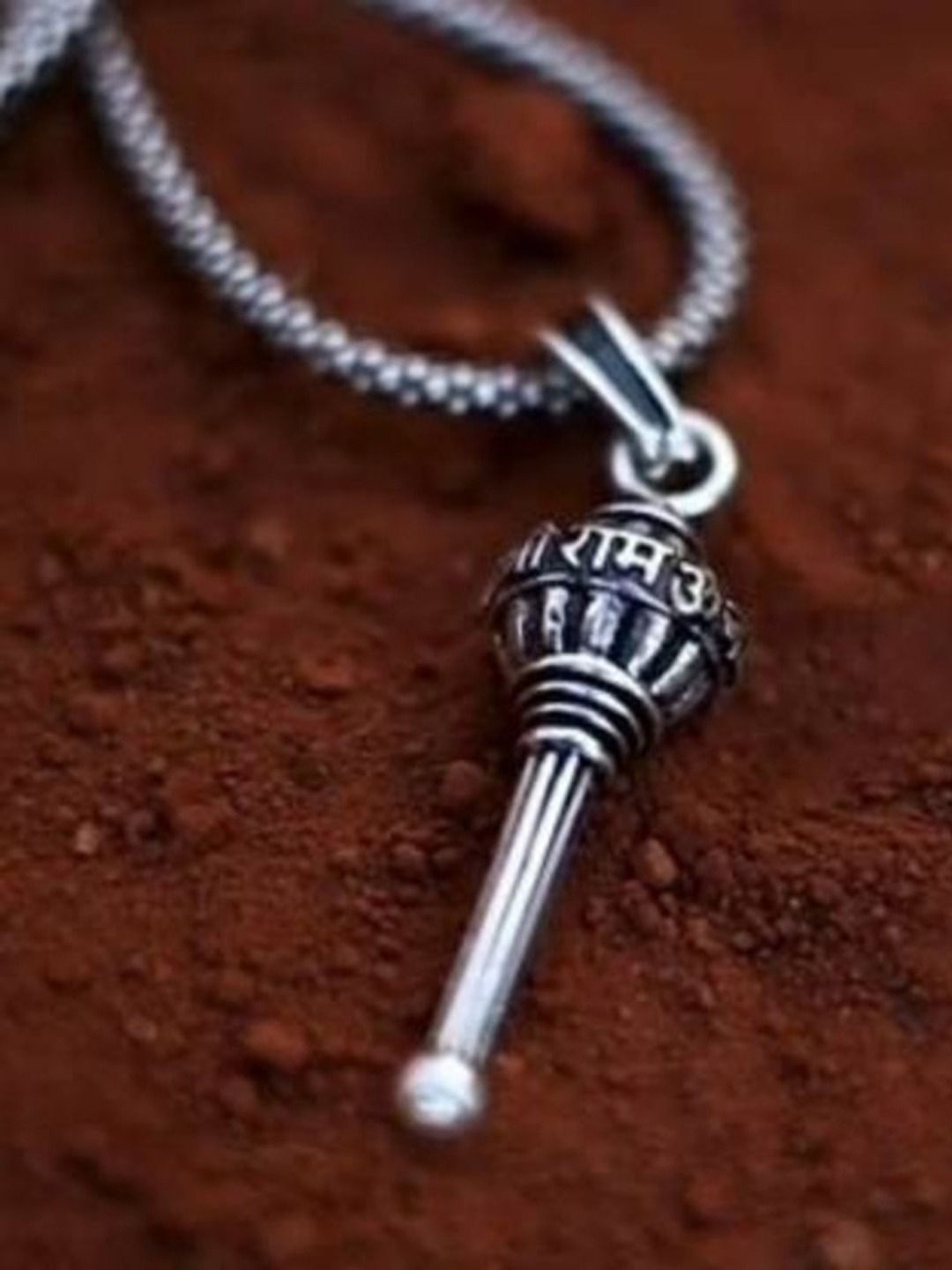 Krelin Men Silver-Plated Stainless Steel Shree Hanuman Gada Pendant With Chain